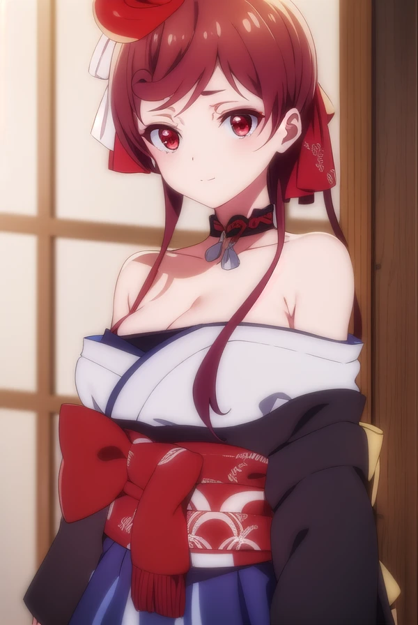 yuugiri, <lora:zombie yuugiri s2-lora-nochekaiser:1>,
yuugiri, brown hair, dango hair ornament, food-themed hair ornament, hair flower, hair ornament, heart, heart hair, long hair, (red eyes:1.3), smile,
BREAK bare shoulders, black skirt, cleavage, collar, japanese clothes, kimono, red collar, red kimono, shamisen,
BREAK indoors, shrine,
BREAK looking at viewer, (cowboy shot:1.5),
BREAK <lyco:GoodHands-beta2:1>, (masterpiece:1.2), best quality, high resolution, unity 8k wallpaper, (illustration:0.8), (beautiful detailed eyes:1.6), extremely detailed face, perfect lighting, extremely detailed CG, (perfect hands, perfect anatomy),