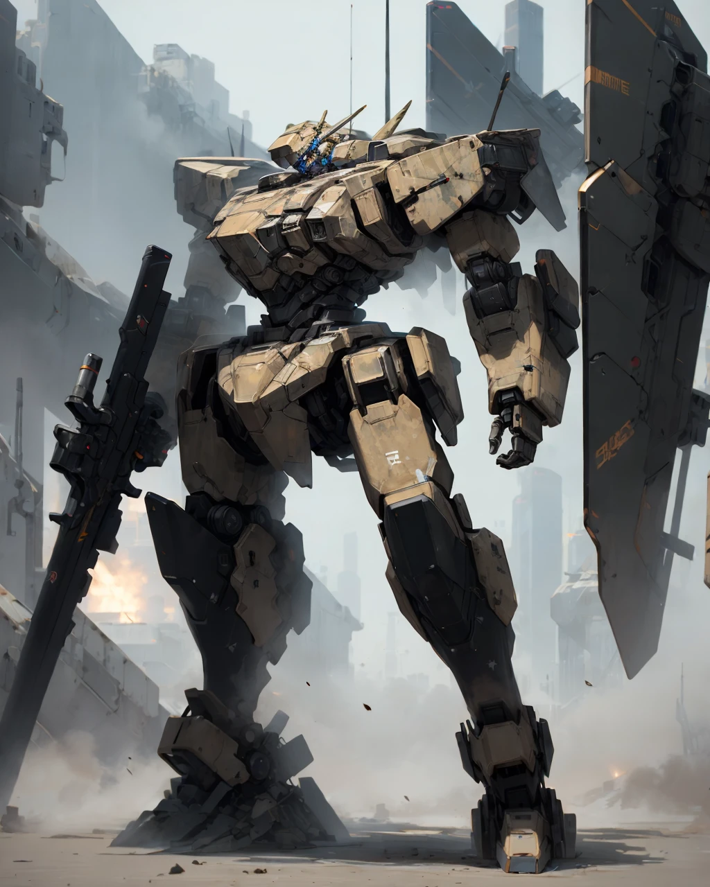 best quality,masterpiece,highly detailed,ultra-detailed,
<lora:neg4all_bdsqlsz_V3.5:-1>
<lora:militaryrobot:1>( militaryrobot:1.3), mecha, science fiction, no humans, weapon, holding weapon,monitor head,led eye,glowing,
