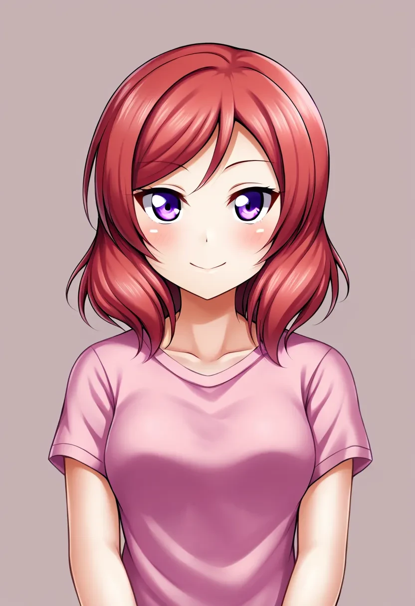 <lora:lovelive_pd6_00005:1> nishikino maki, love live! school idol project, t-shirt, front body, upper body