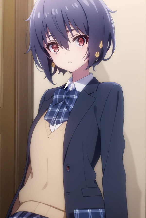 aimizuno, <lora:ai mizuno s2-lora-nochekaiser:1>,
ai mizuno, black hair, hair between eyes, (red eyes:1.5), short hair,
BREAK black jacket, black legwear, black neckwear, black skirt, blazer, brown footwear, collared shirt, flower, hair flower, hair ornament, jacket, loafers, long sleeves, miniskirt, open clothes, open jacket, plaid, plaid neckwear, plaid skirt, pleated skirt, school uniform, shirt, shoes, skirt, sweater, white shirt, wing collar, yellow flower, yellow sweater
BREAK indoors, classroom,
BREAK looking at viewer, (cowboy shot:1.5),
BREAK <lyco:GoodHands-beta2:1>, (masterpiece:1.2), best quality, high resolution, unity 8k wallpaper, (illustration:0.8), (beautiful detailed eyes:1.6), extremely detailed face, perfect lighting, extremely detailed CG, (perfect hands, perfect anatomy),