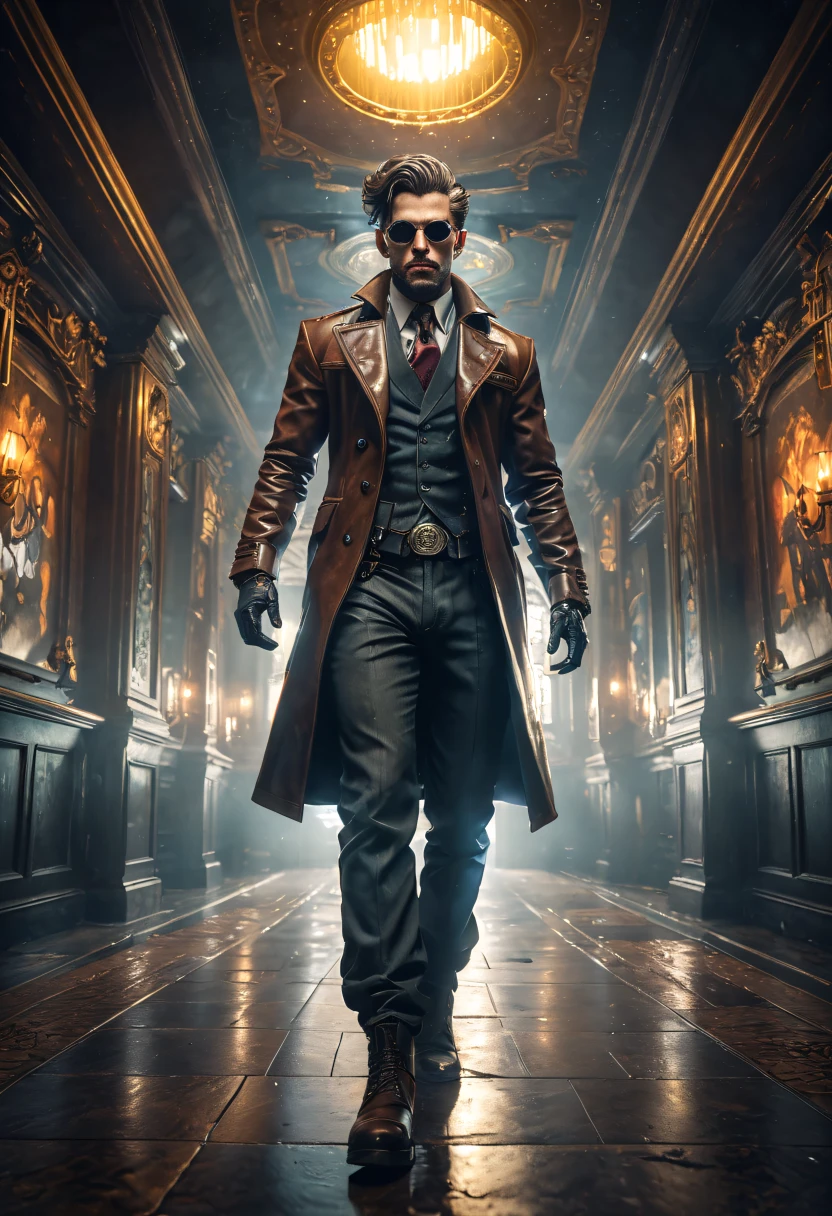 HDR photo of retro mythpunk person, wide shot and from below, volumetric lighting . High dynamic range, vivid, rich details, clear shadows and highlights, realistic, intense, enhanced contrast, highly detailed,
