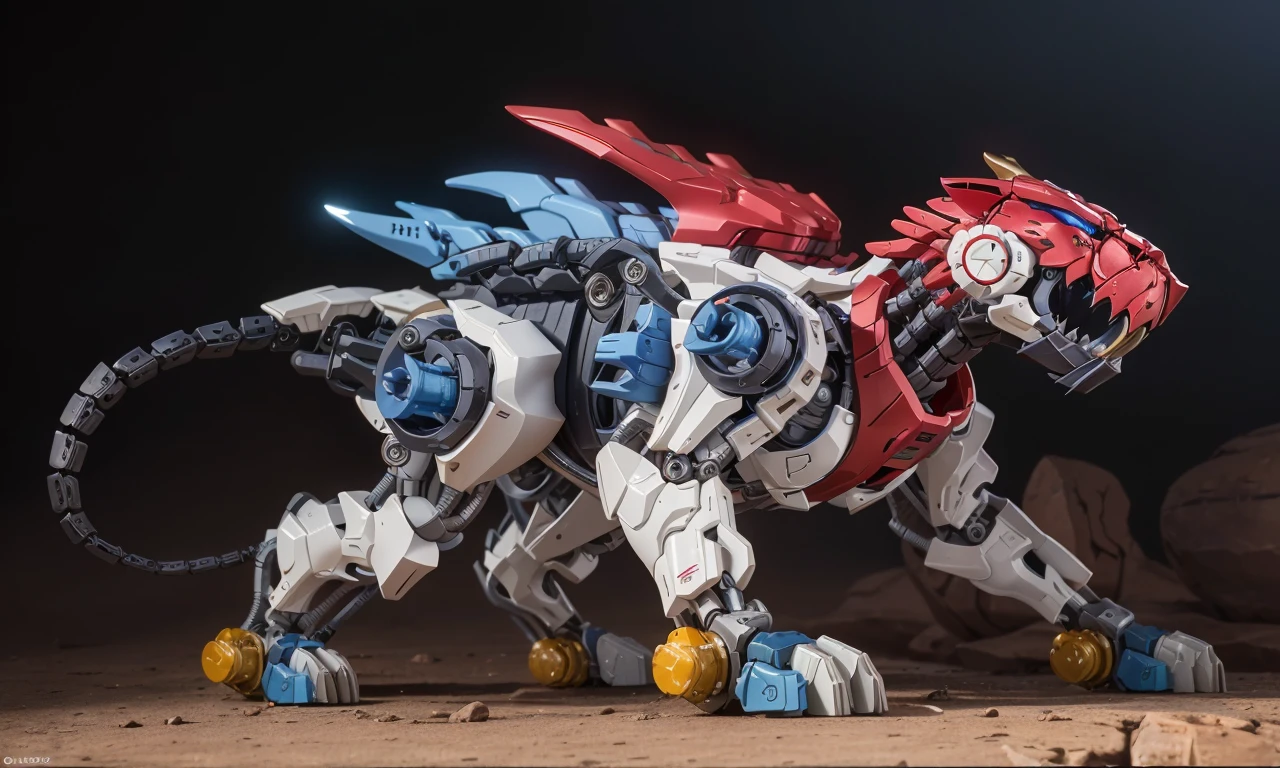tgrzoid2024v2, blue mechanical tiger, 4 legs, robotic head, mecha, cybernetic, cyberpunk, armor, armored head, quadruped, best quality, zoids, new york city, blue metal