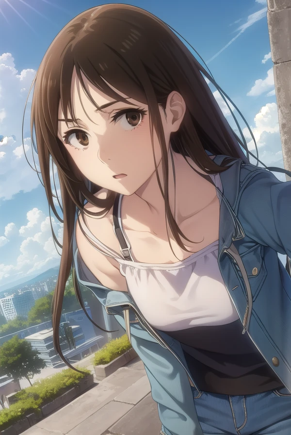 airikatagiri, <lora:airi katagiri s1-lora-nochekaiser:1>,
airi katagiri, long hair, brown hair, (brown eyes:1.5),
BREAK jacket, open clothes, shorts, hood, hoodie, denim, blue shorts, denim shorts
BREAK outdoors, city,
BREAK looking at viewer, (cowboy shot:1.5),
BREAK <lyco:GoodHands-beta2:1>, (masterpiece:1.2), best quality, high resolution, unity 8k wallpaper, (illustration:0.8), (beautiful detailed eyes:1.6), extremely detailed face, perfect lighting, extremely detailed CG, (perfect hands, perfect anatomy),