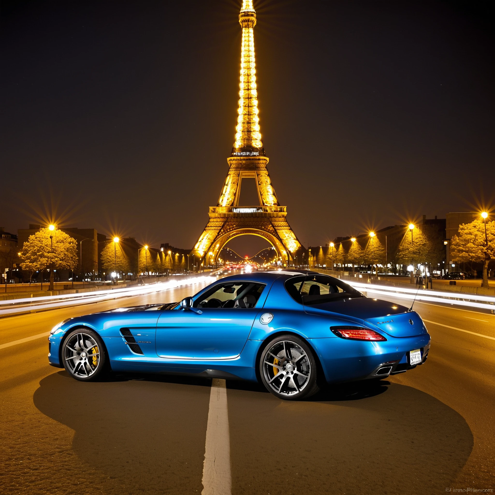 Mercedes Amg SLS, black, with the Eiffel Tower in the background, detailed, highly, sharp focus, candid, charming, celestial, elegant, professional, awarded, intricate, cinematic, light, romantic, flowing, vibrant, symmetry, illuminated, beautiful, pretty, coherent, shiny, unique, lovely, best, epic, colorful, color balanced