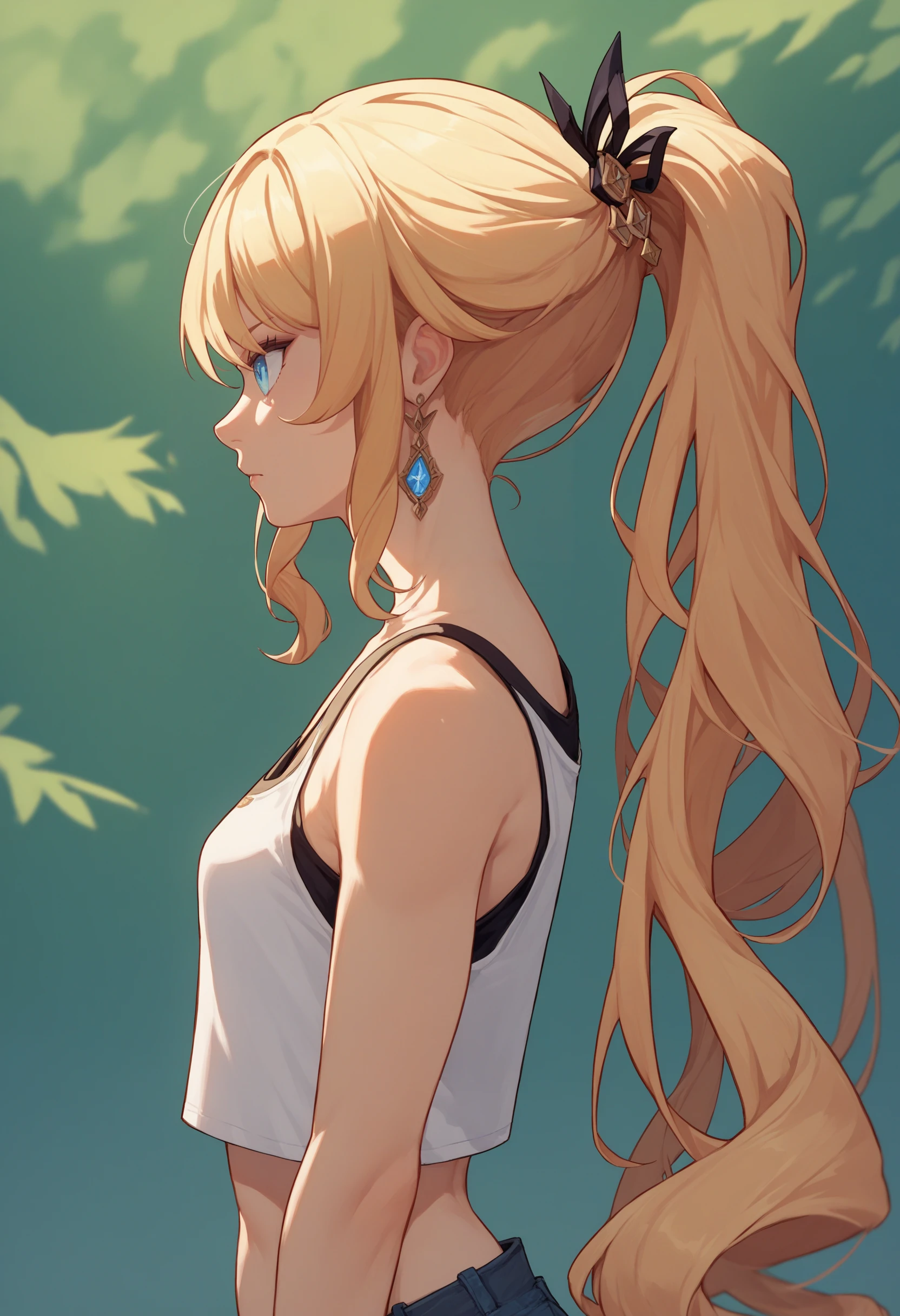 score_9, score_8_up, score_7_up, source_anime <lora:wrenchnavia-000009:0.9>,ginavia,female,short shorts, tank top, high ponytail, tying hair, from side,