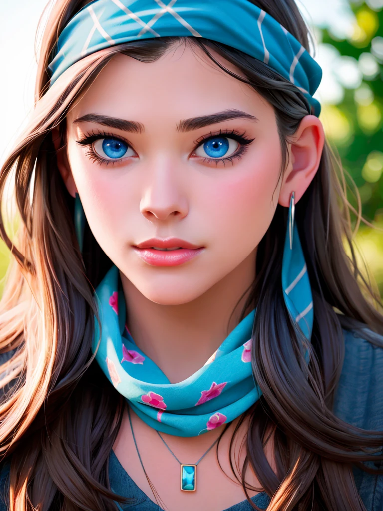 A beautiful p3yt0nl1 woman, 1girl,solo,long hair,blue eyes,black hair,jewelry,earrings,necklace,mole,lips,headband,realistic,bandanasoft lighting, professional Photography, Photorealistic, detailed, RAW, analog, sharp focus, 8k, HD, high quality, masterpiece<lora:p3yt0nl1:1.0>