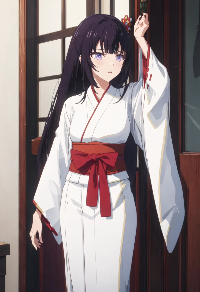best quality, masterpiece, highres, solo, {yue_lapisrelights:0.90}, {white kimono:1.35}, {red hakama:1.35}, {wide sleeves:1.20}