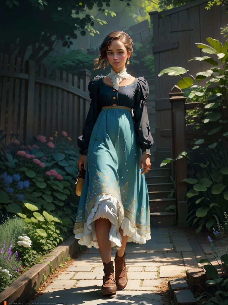 shoes, full body Disney style cartoon drawing, sexy ((tan)) alicia vikander, regency period dresss, outdoors, (CG unity wallpaper), ArtStation, CGSociety, Intricate, High Detail, Sharp focus, digital painting, concept art BREAK Disney style cartoon drawing of alicia vikander wearing a regency period outfit, garden, professional majestic oil painting by Ed Blinkey, Atey Ghailan, Studio Ghibli, by ((Jeremy Mann)), Greg Manchess, Antonio Moro, (((ArtStation))), CGSociety, volumetric lighting, dramatic lighting <lora:noise-offset:1> <lora:NijiExpressV2:0.4><lora:Regency_Period_SD1.5:0.9>