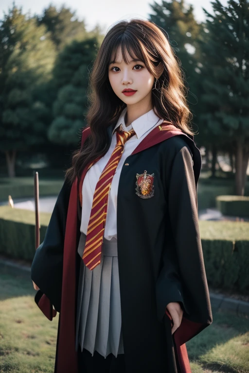 ltra-detailed,highly detailed,best quality,masterpiece,illustration,realistic,photorealistic,
1girl, solo, cosplay,
gryffindor uniform, hogwarts school uniform,
looking at viewer, cowboy shot,
outdoors, photo background,
<lora:gryffindor uniform_v1_07:0.7>