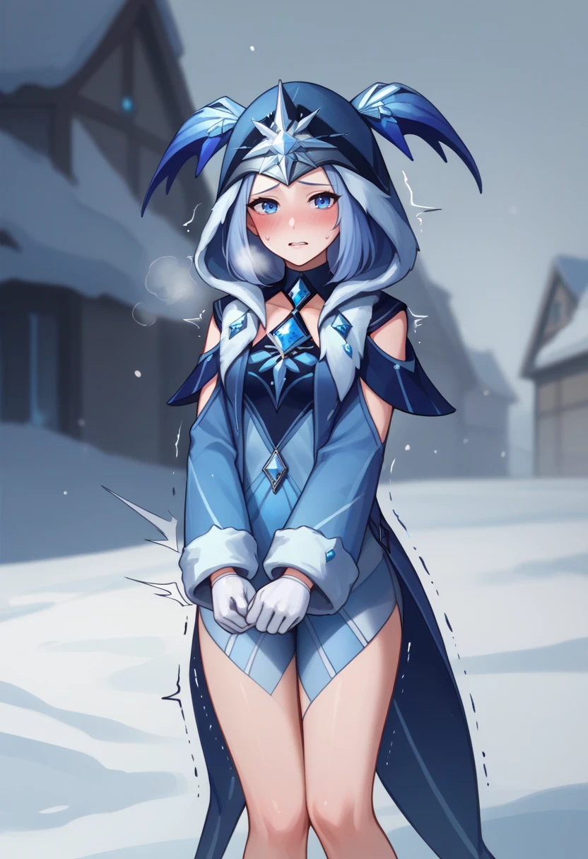 score_9, score_8_up, score_7_up, source_anime BREAK 1girl, solo, <lora:cryocicin-gi-richy-v1_pdxl:1> cryocicin, blue hair, eye mask, hood, hooded cloak, nude, completely nude, navel, midriff, groin, pussy, pubic tattoo, pussy, white gloves, fur trim, genshin impact, snowflake
