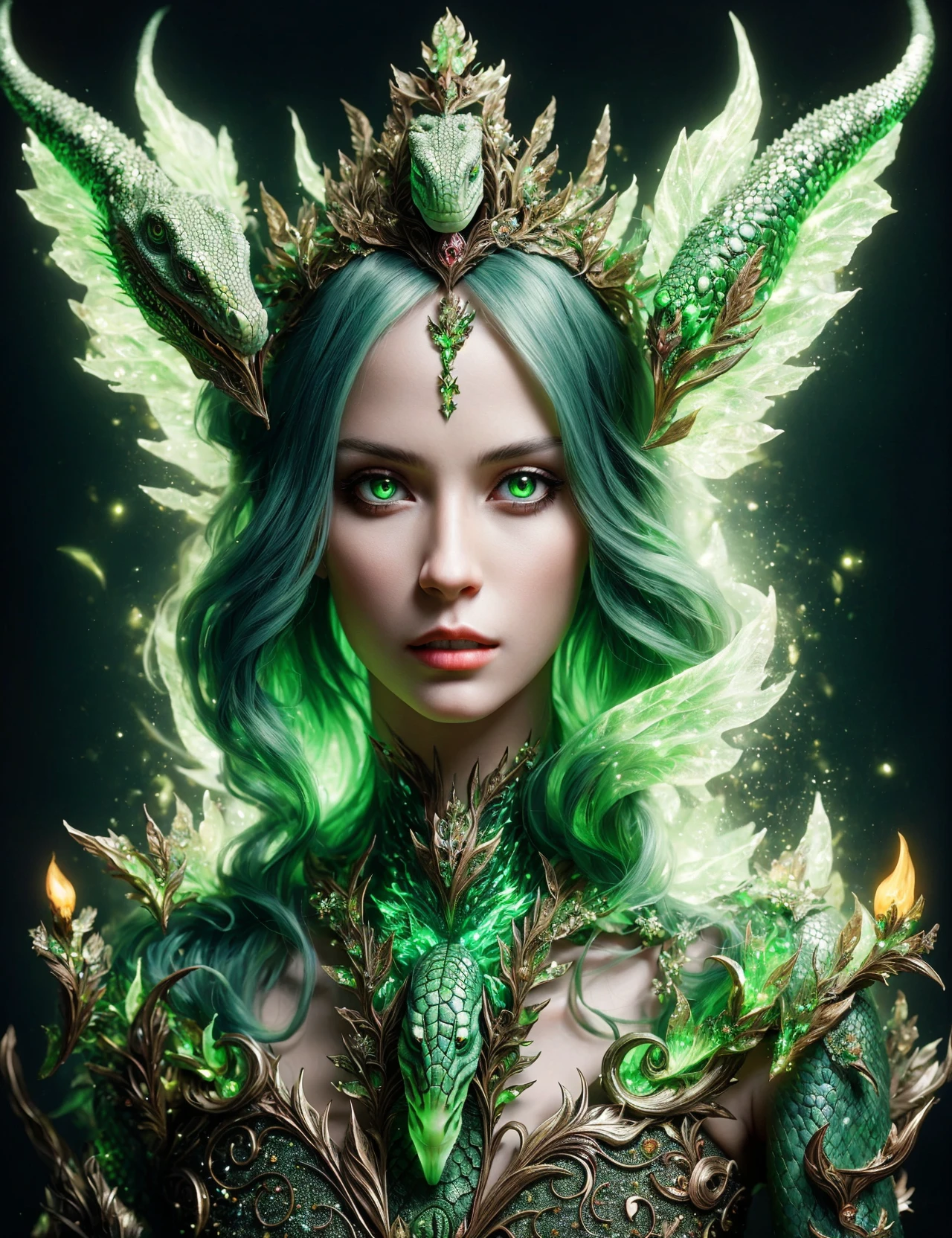 masterpiece, awesome quality, hyper detailed, DonM3lv3s female reptile, summoner,, diadem, <lora:DonM3lv3s-000008:0.8>