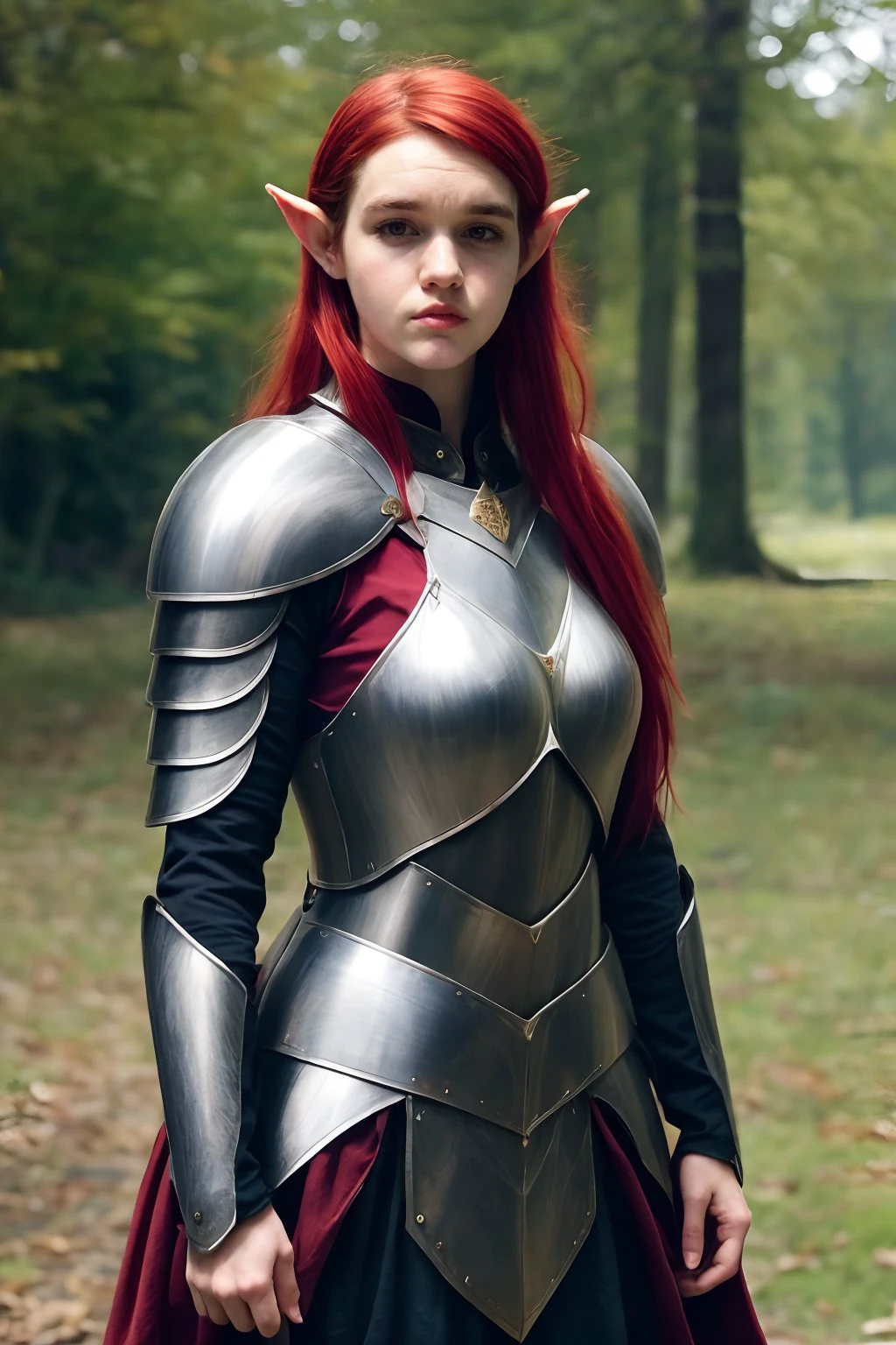 <lora:sarahz:1.3> sarahz, red hair
<lora:ElvenArmor:0.8> ElAr, plate armor, chianmail