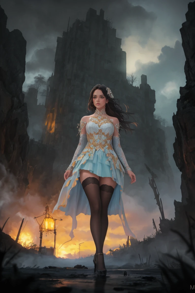 1girl,walking,full body,black high heels,((best quality)), ((masterpiece)), ((detailed)), Unparalleled, Mind-blowing, ((Elegant)), Landscape, Valley, Dale, Hollow, Digital artwork, Digital illustration, Digital masterpiece, Dramatic lighting, Dynamic light, High contrast illumination, Intense lighting, Light trails,detailed background,mountain,clouds,sunflowers,sharp focus, intricate texture, detailed skin,skin imperfections, realistic, detailed facial features, highly detailed face,<lora:LOAOutfit2:0.7>LOAOutfit2,((black hair))
