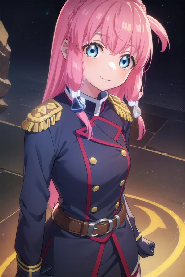 neiookawamura, <lora:nei ookawamura s1-lora-nochekaiser:1>,
nei ookawamura, long hair, blue eyes, hair ornament, pink hair, braid, smile,
BREAK gloves, boots, belt, skirt, uniform, military, military uniform, epaulettes,
BREAK outdoors, space, starry sky, star \(sky\), moon,
BREAK looking at viewer, (cowboy shot:1.5),
BREAK <lyco:GoodHands-beta2:1>, (masterpiece:1.2), best quality, high resolution, unity 8k wallpaper, (illustration:0.8), (beautiful detailed eyes:1.6), extremely detailed face, perfect lighting, extremely detailed CG, (perfect hands, perfect anatomy),