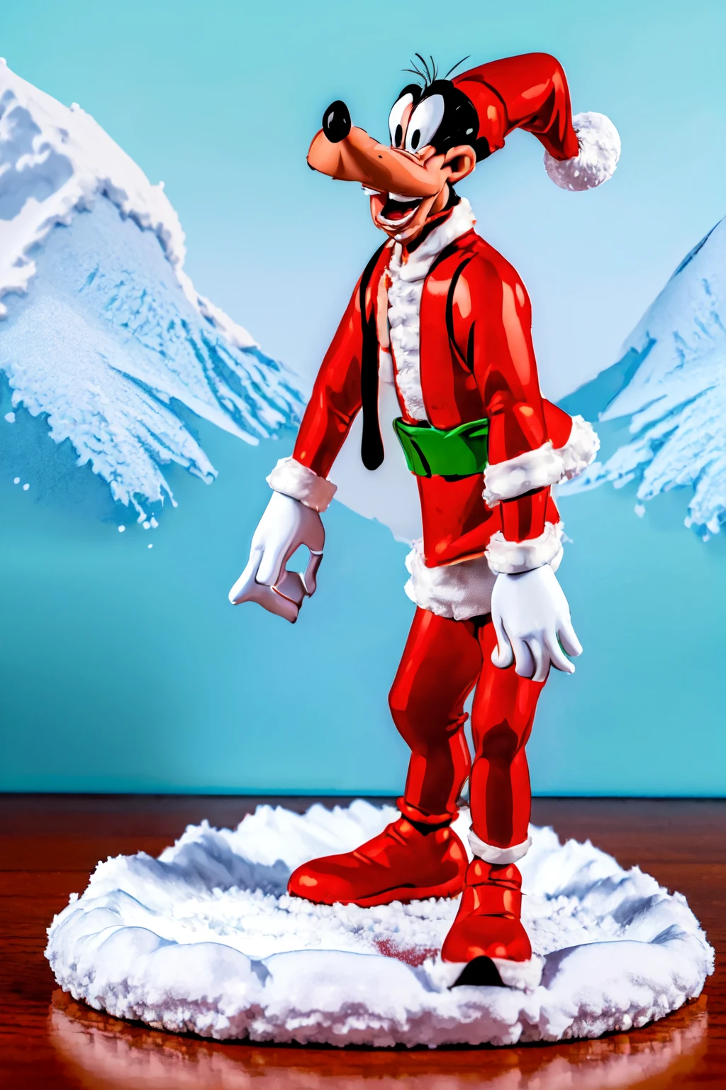 (((wearing a santa clause outfit, winter, snow))),,high detail skin, high detail eyes, high detail hair, highres, ultra detailed, sharpen picture, Highly detailed, masterpiece, best quality, photorealistic,
<lora:GoofyLoRA:0.9> 1boy, buck teeth, gloves, shoes