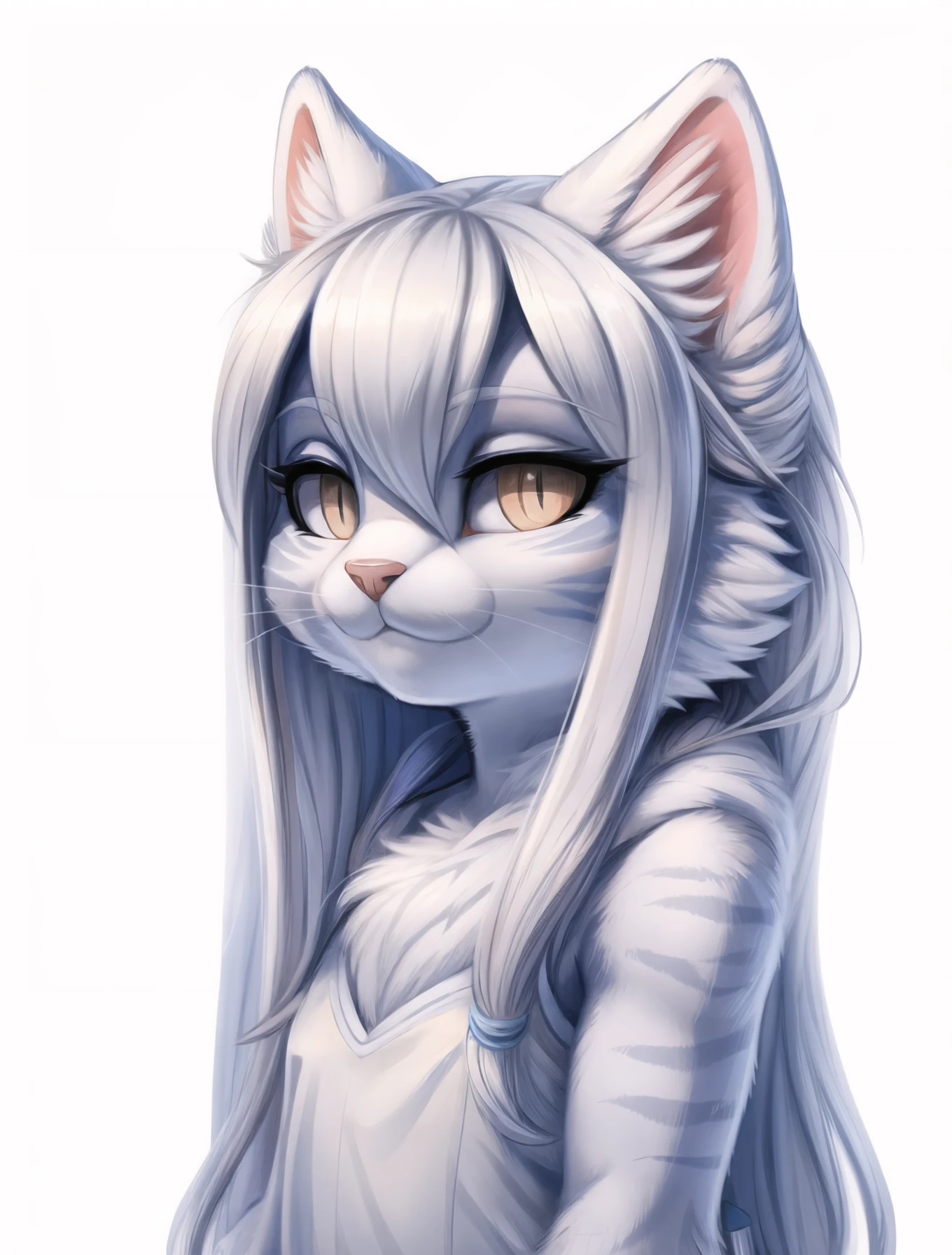 masterpiece, best quality, highres, highly detailed, <lora:arctic cat girl-000009:1> arctic cat girl, white hair, very long hair ,white background, simple background