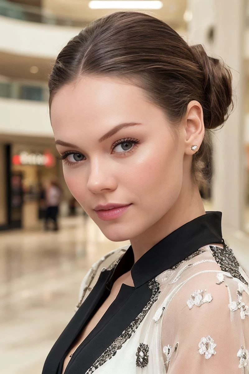 headshot of S332_KelliBerglund,a stylish woman,in a (mall:1.1),wearing a (blouse:1.1),(updo-hair),(4k, RAW photo, best quality, depth of field, ultra high res:1.1),(absurdres, intricate, photorealistic, masterpiece, ultra-detailed:1.1),