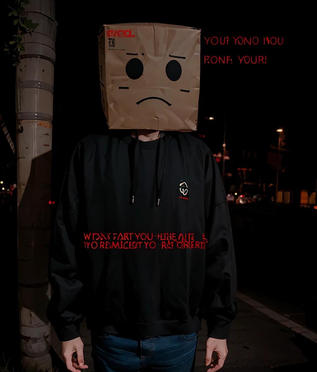 "404*NOT*FOUND" text logo:8, Doomer wojak in the city at night, sad face, black beanie and jacket, smoking cigarette, <lora:Harrlogos_v1.1:1>, prominently featured text in foreground "404*NOT*FOUND", <lora:wojak_big:1>