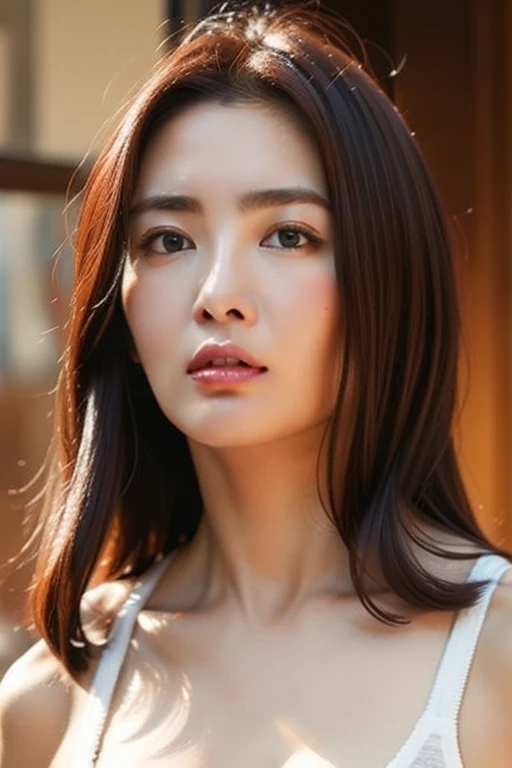 Best quality,masterpiece,ultra high res,(photorealistic:1.2),1girl,low key,slim body,dynamic pose,face closeup,brown hair,medium breasts,<lora:nikita_hsu:0.9>,