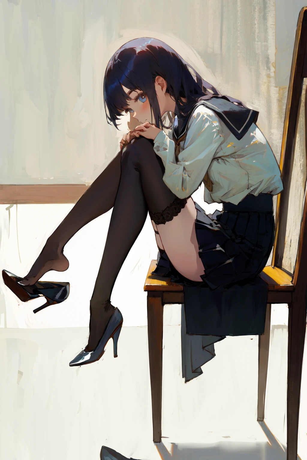 masterpiece, best quality, highres, 1girl high heels shoe dangle, thighhighs, sitting, skirt, from side
<lora:high_heels_shoe_dangle_24re_1:1>