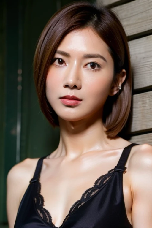 Best quality,masterpiece,ultra high res,(photorealistic:1.2),1girl,in the dark,deep shadow,low key,slim body,taipei street alley,dynamic pose,face closeup,(cleavage:0.8),medium breasts,brown hair,Built-in Bra<lora:fafa_tsai:0.9>,