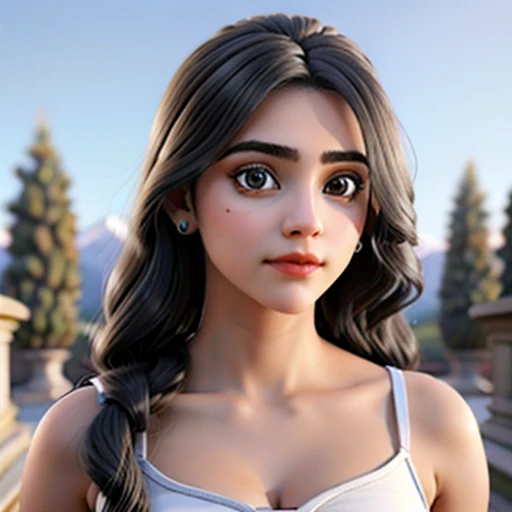 a beautiful 18 years young girl with expressive eyes and long black hairs standing tall