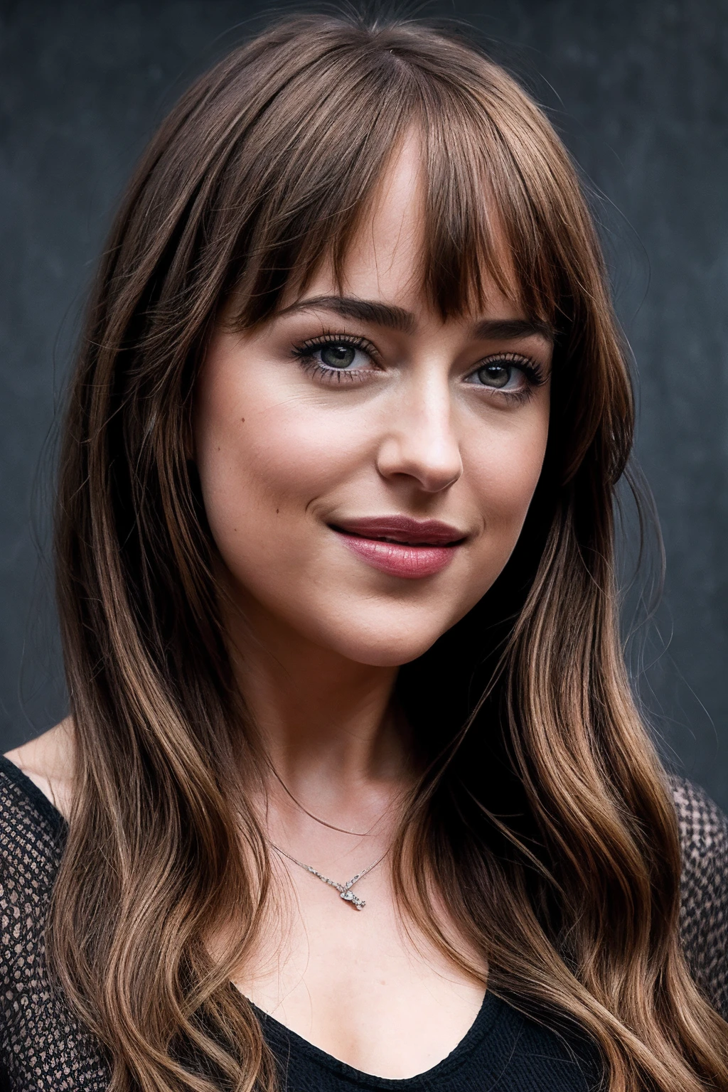 DakotaJ_soloTI_v1,PA7_Portrait-MCU,smile,
a beautiful woman, perfect hair,
posing, (vintage photo, tunic), (closeup portrait), necklace, 24mm, (tintype), (analog, cinematic, film grain:1.3), ((plaing Charcoal Gray background, gradient)), ((detailed eyes)), smiling, (epicPhoto)
<lora:add_detail:0.5>