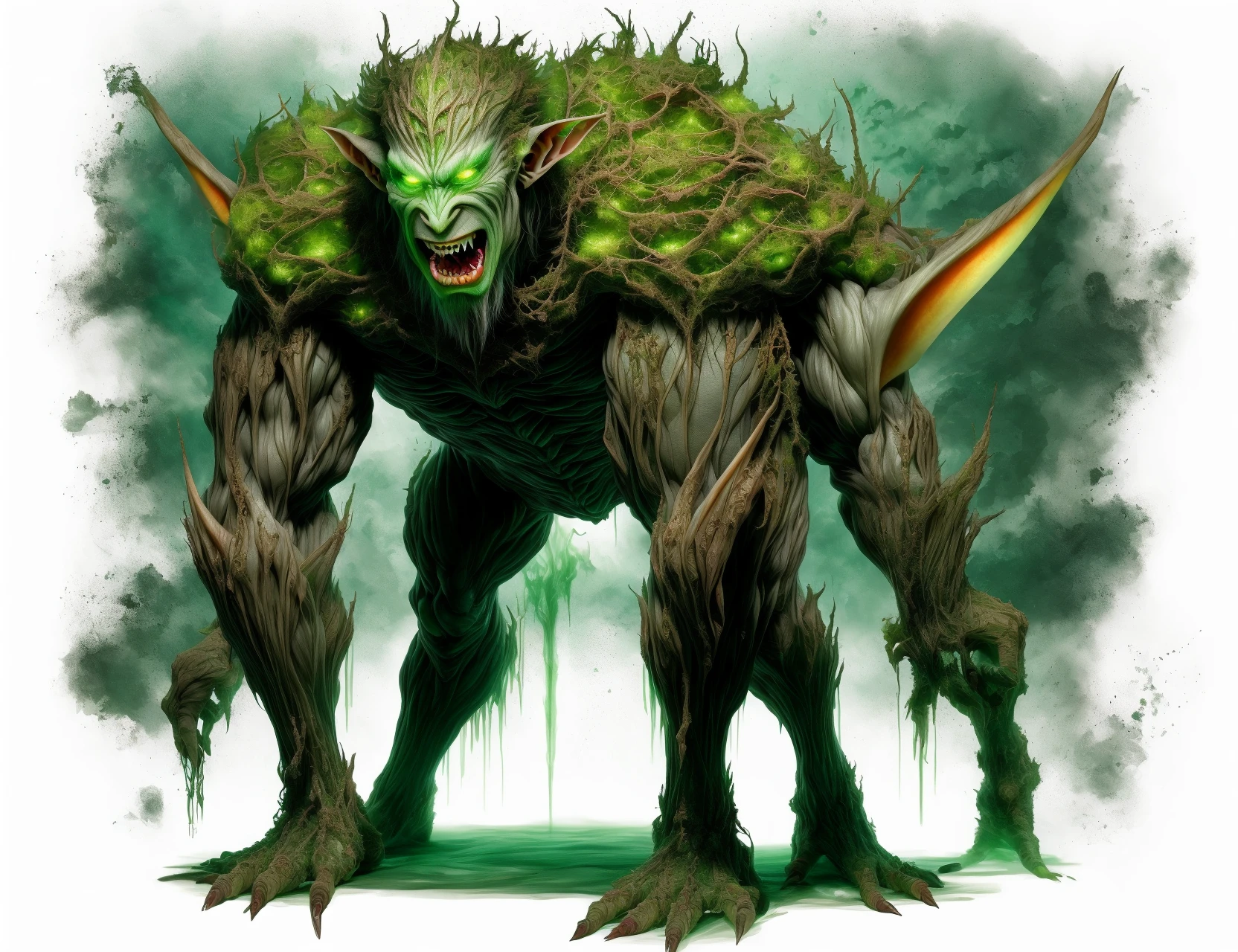 masterpiece, awesome quality, hyper detailed, DonM3lv3s hobgoblin, medium sized humanoid creature, robust and muscular build, pointed ears, fangs, greenish skin, scars, clawed hands and feet, crude or tattered clothing, mischievous or malevolent expression trickery, causing trouble , <lora:DonM3lv3s-000008:1>