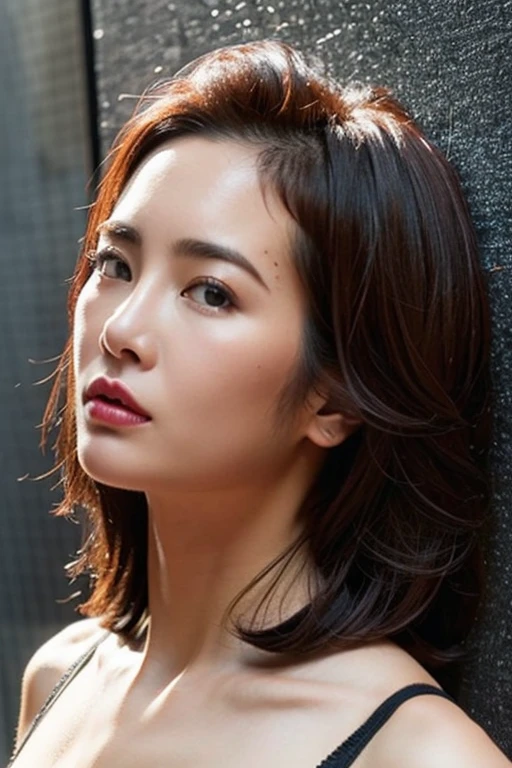 Best quality,masterpiece,ultra high res,(photorealistic:1.2),1girl,in the dark,deep shadow,low key,slim body,undone hair,taipei street alley,dynamic pose,face closeup,medium breasts,<lora:nikita_hsu:0.9>,