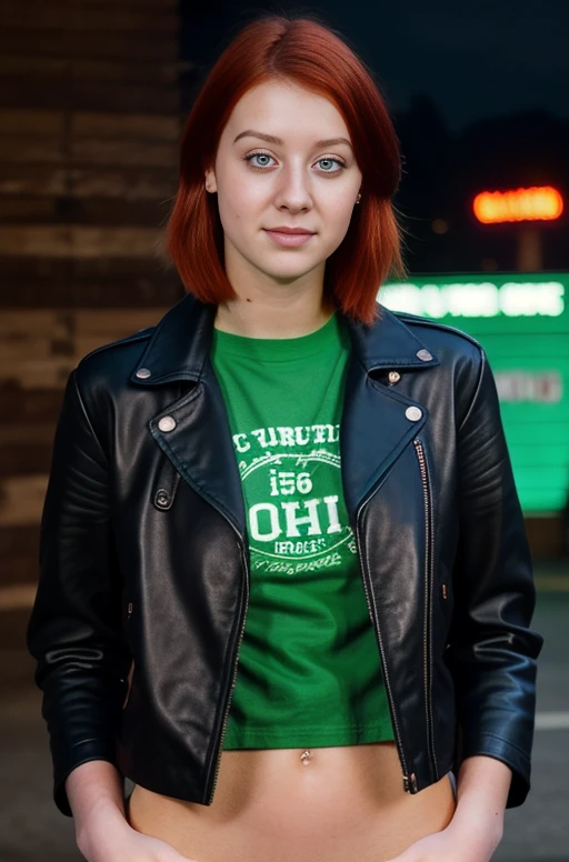 <lora:LindseyMarshal:1>, full color portrait of a 21yo LindseyMarshal, redhead, dressed in a green leather jacket and a rock band t-shirt, dancing at a crowded concert, <lora:epi_noiseoffset2:1>, neon lightis, artificial lights, epic character composition,by ilya kuvshinov, alessio albi, nina masic,sharp focus, subsurface scattering, f2, 35mm, film grain