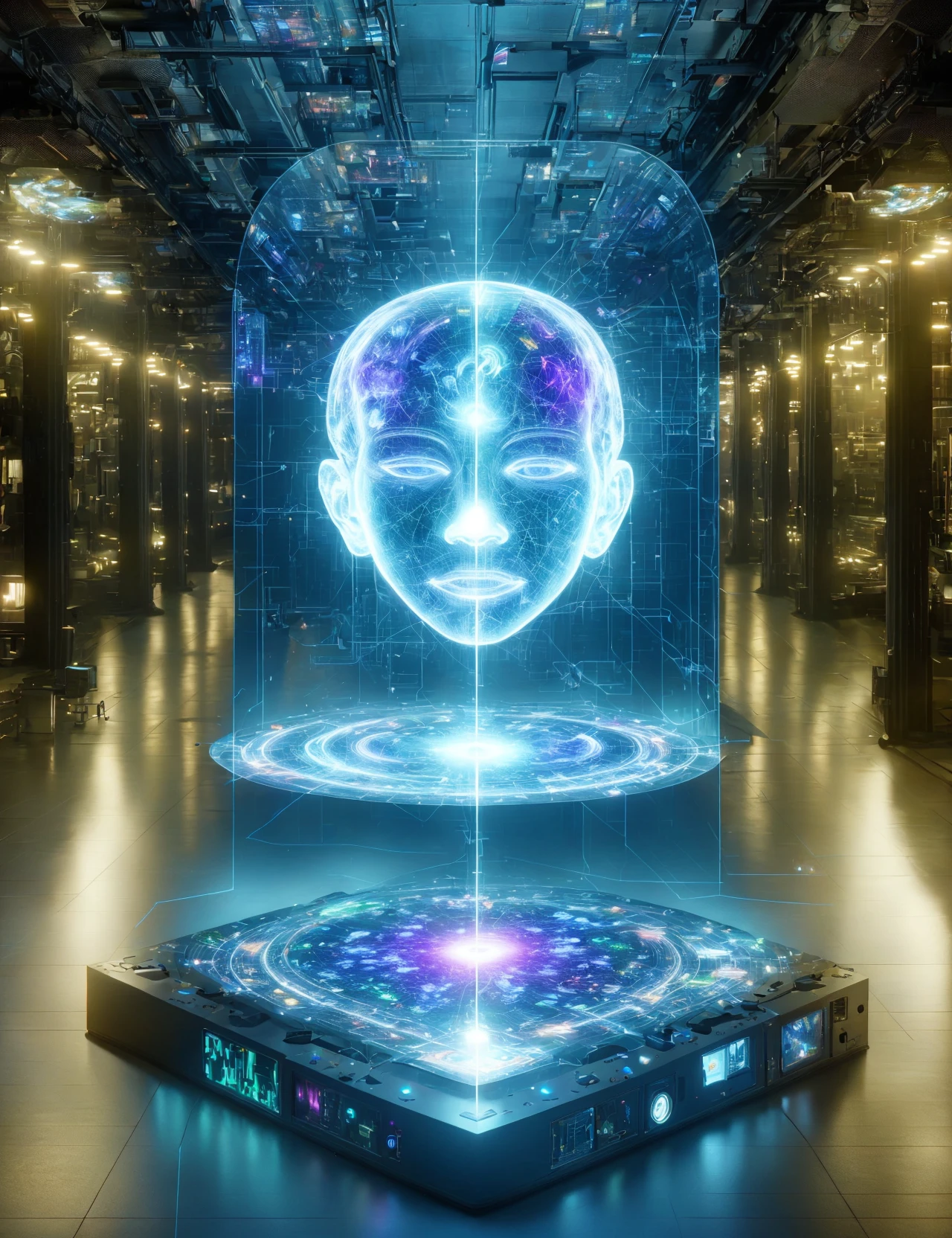 masterpiece, awesome quality, hyper detailed, DonMH010D15pl4y holographic display, brain scan, behavioral modification, stockholm syndrome, grid cell network, mindful, <lora:DonMH010D15pl4y-000006:0.8>