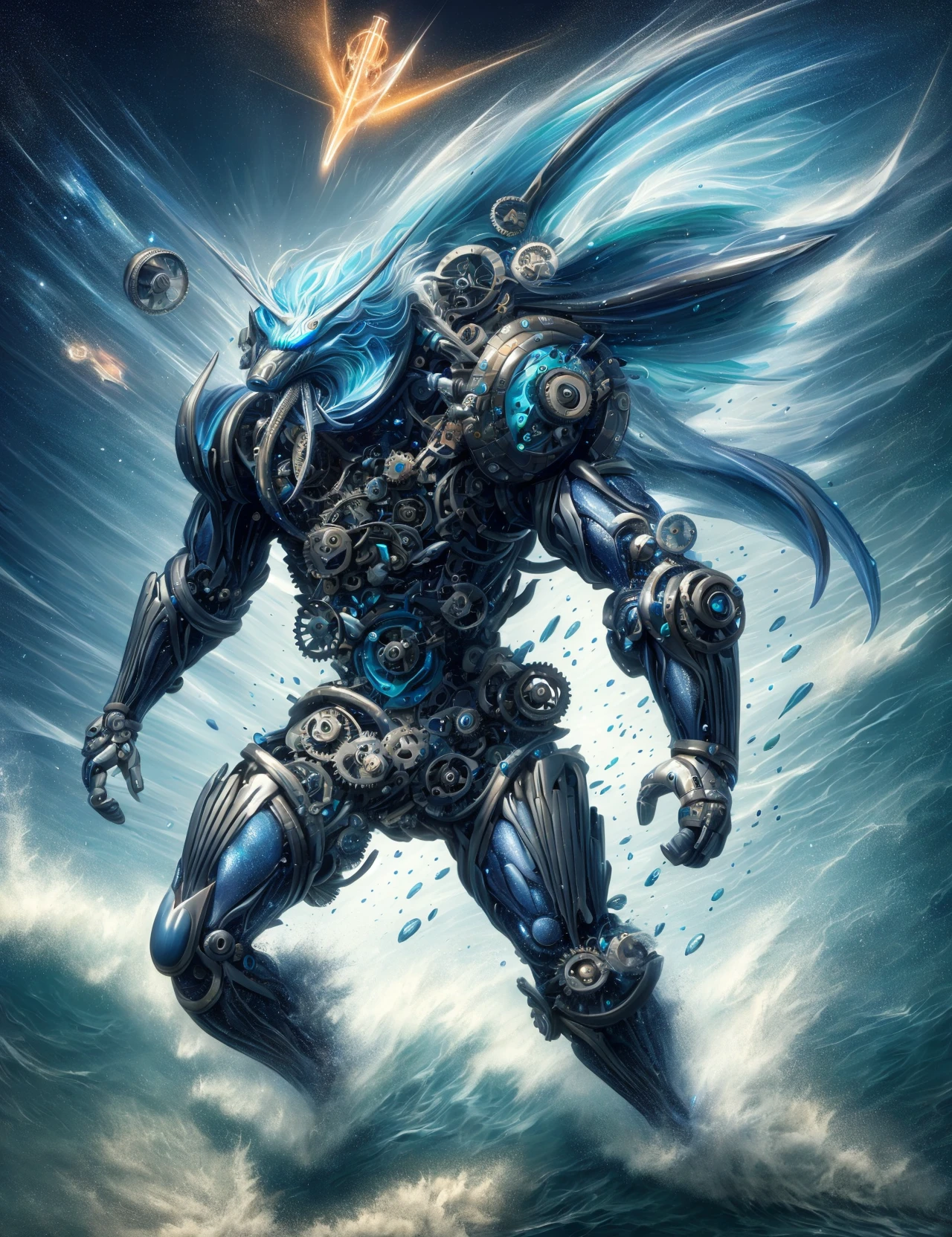 masterpiece, awesome quality, hyper detailed, DonMFma force a nestled aquatic celestial robust Amphiptere, mane, short digitigrade legs, , <lora:DonMFma-000006:1>