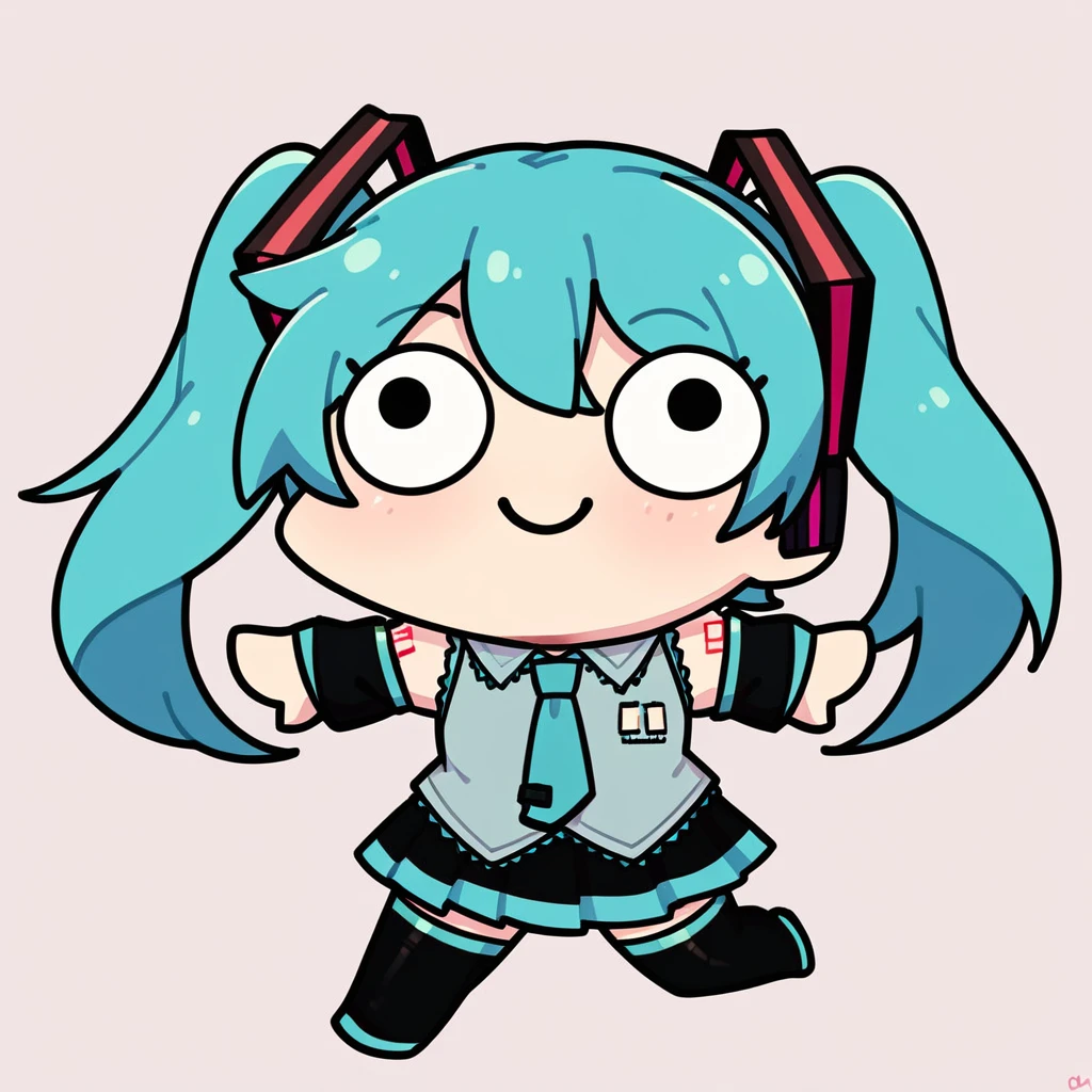 <lora:xl_dacongmiong(pony)-000002:1>,chibi,full body,smile,black eyes,hatsune miku,, score_9,_up score_8_up,up score_7_up,up score_6_up,