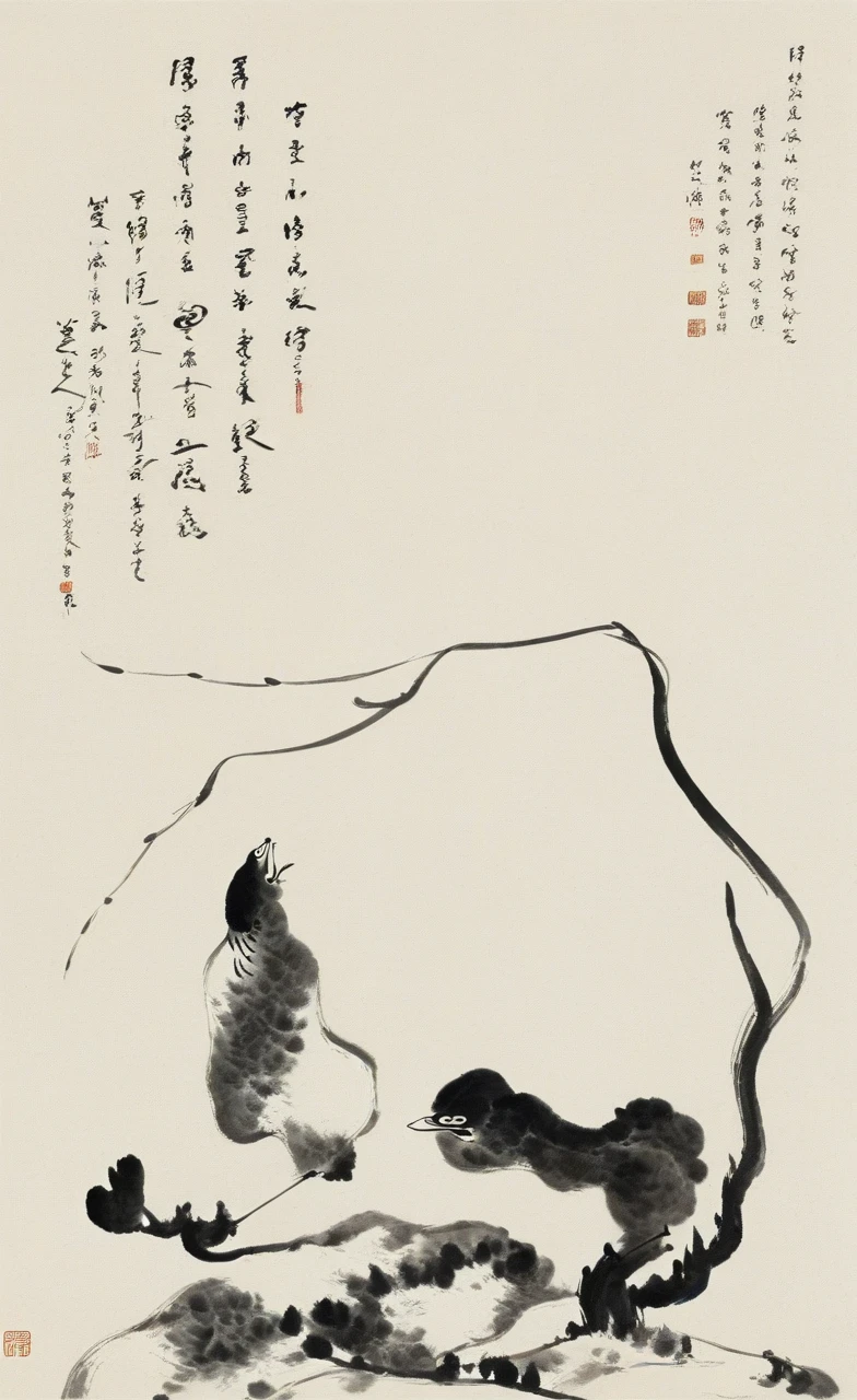 <lora:å
«å¤§å±±äººç»é£-000009:0.8>,holding, traditional media, smoke, monochrome, simple background, brown background, ink, floating, no humans, calligraphy brush, paintbrush, the art of chinese calligraphy, traditional art, black and white, calligraphy, brush strokes, abstract nature depiction, seal stamp, signed artwork, minimalistic composition, asian artistic style, paper texture, cultural artwork, shadow effect, plant representation, simplicity, balance, artistic impression, fluidity of lines., Chinese text, ink wash painting, traditional chinese painting,