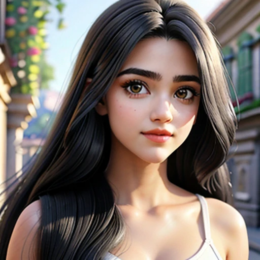 a beautiful 18 years young girl with expressive eyes and long black hairs standing tall