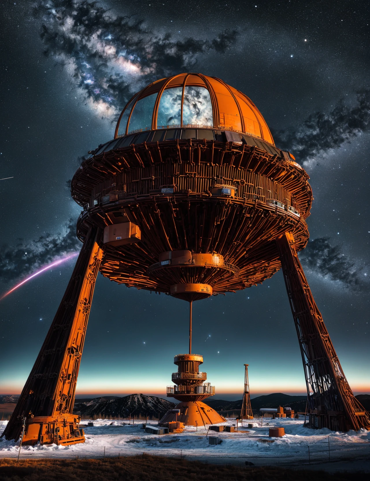 masterpiece, awesome quality, hyper detailed, DonMCr0wB4r astronomical observatory, extraterrestrial, redshift, cosmic dust, <lora:DonMCr0wB4r-000006:1>