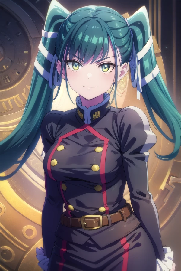 yachihoazuma, <lora:yachiho azuma s1-lora-nochekaiser:1>,
yachiho azuma, long hair, twintails, hair ribbon, aqua hair, (yellow eyes:1.3), smile, smirk,
BREAK thighhighs, gloves, jewelry, earrings, boots, shorts, belt, uniform, military, military uniform, thigh boots, epaulettes, black military uniform,
BREAK outdoors, space, starry sky, star \(sky\), moon,
BREAK looking at viewer, (cowboy shot:1.5),
BREAK <lyco:GoodHands-beta2:1>, (masterpiece:1.2), best quality, high resolution, unity 8k wallpaper, (illustration:0.8), (beautiful detailed eyes:1.6), extremely detailed face, perfect lighting, extremely detailed CG, (perfect hands, perfect anatomy),