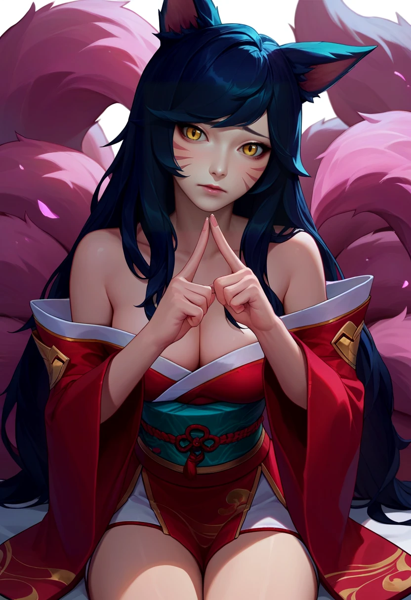 score_9, score_8_up, score_7_up, source_anime, solo, 1girl, ahri \(league of legends\), league of legends, shy, looking at viewer, index fingers together, black hair, animal ears, yellow eyes, korean clothes <lora:pose_indexfingerstogether_ponyXL:1>