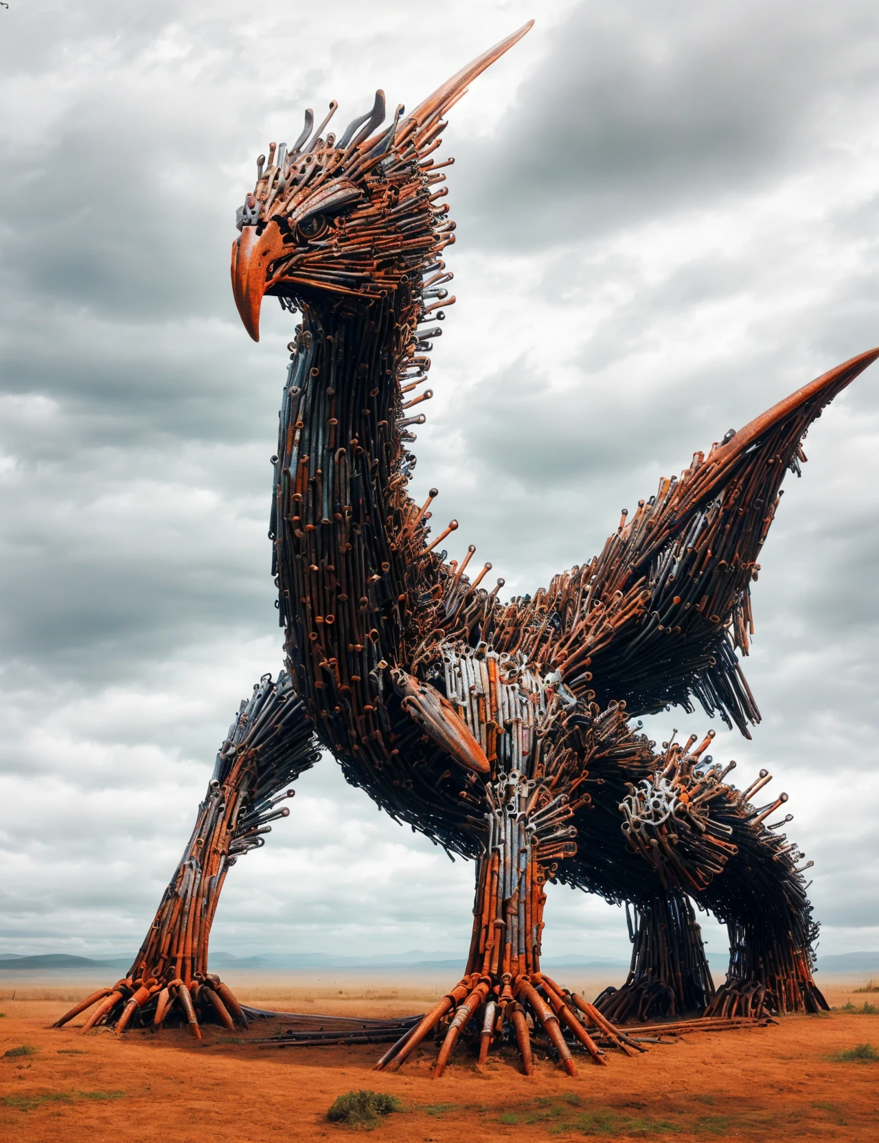 masterpiece, awesome quality, hyper detailed, DonMCr0wB4r a networked breezy crystal quadrupedal Rust Duramboros wyvern, fins, mismatched bird-like legs, rattle-tailed tails, , <lora:DonMCr0wB4r-000006:1>