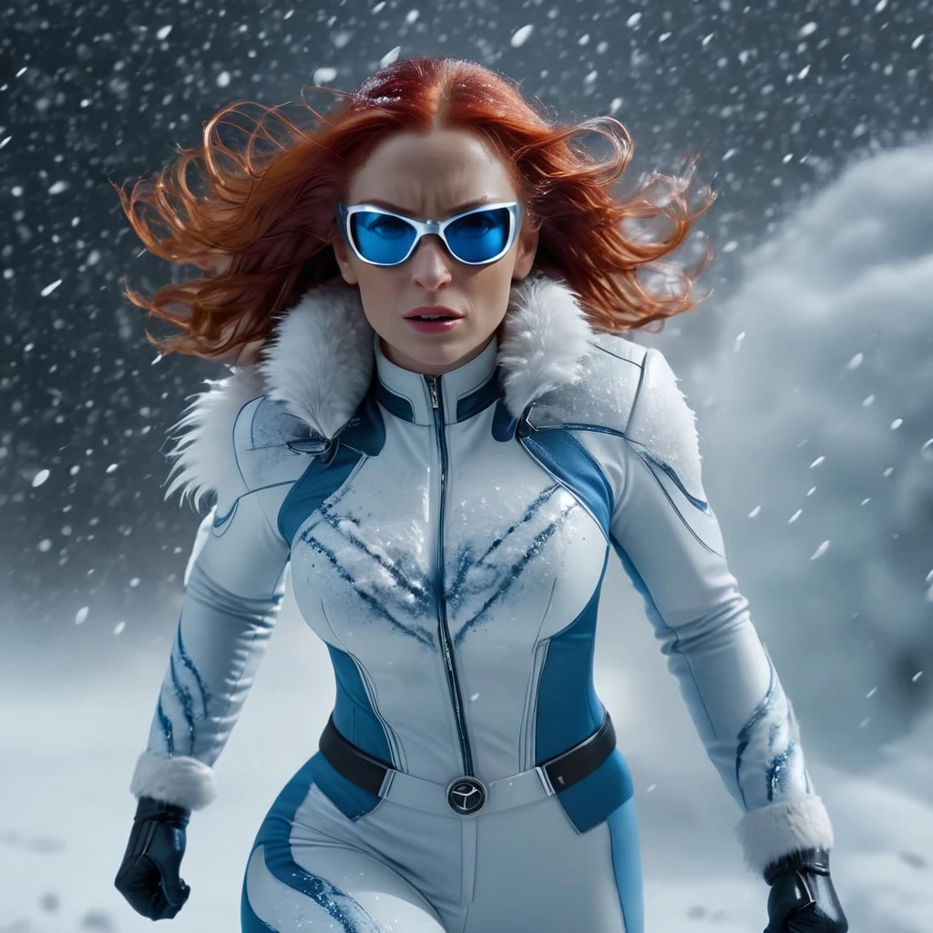 <lora:SDXL_Superhero:1>         SupHerSup,  (realistic photo), superhero ((a fit red haired woman standing intensely in the middle of a swirling cyclone of snow)), White and Blue suit, sunglasses, fur (outside in a blizzard), (windy:1.2), (highly detailed skin), realistic textures, natural colors, ((hair movement:1.3)), cinematic, (photorealistic, lifelike), 85mm lens, f/2.8 aperture, hero shot