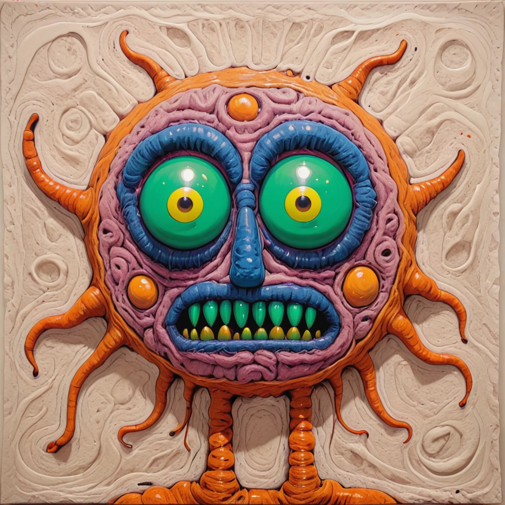 1portrait monster <lora:Angst:1> blue green orange, yellow eyes