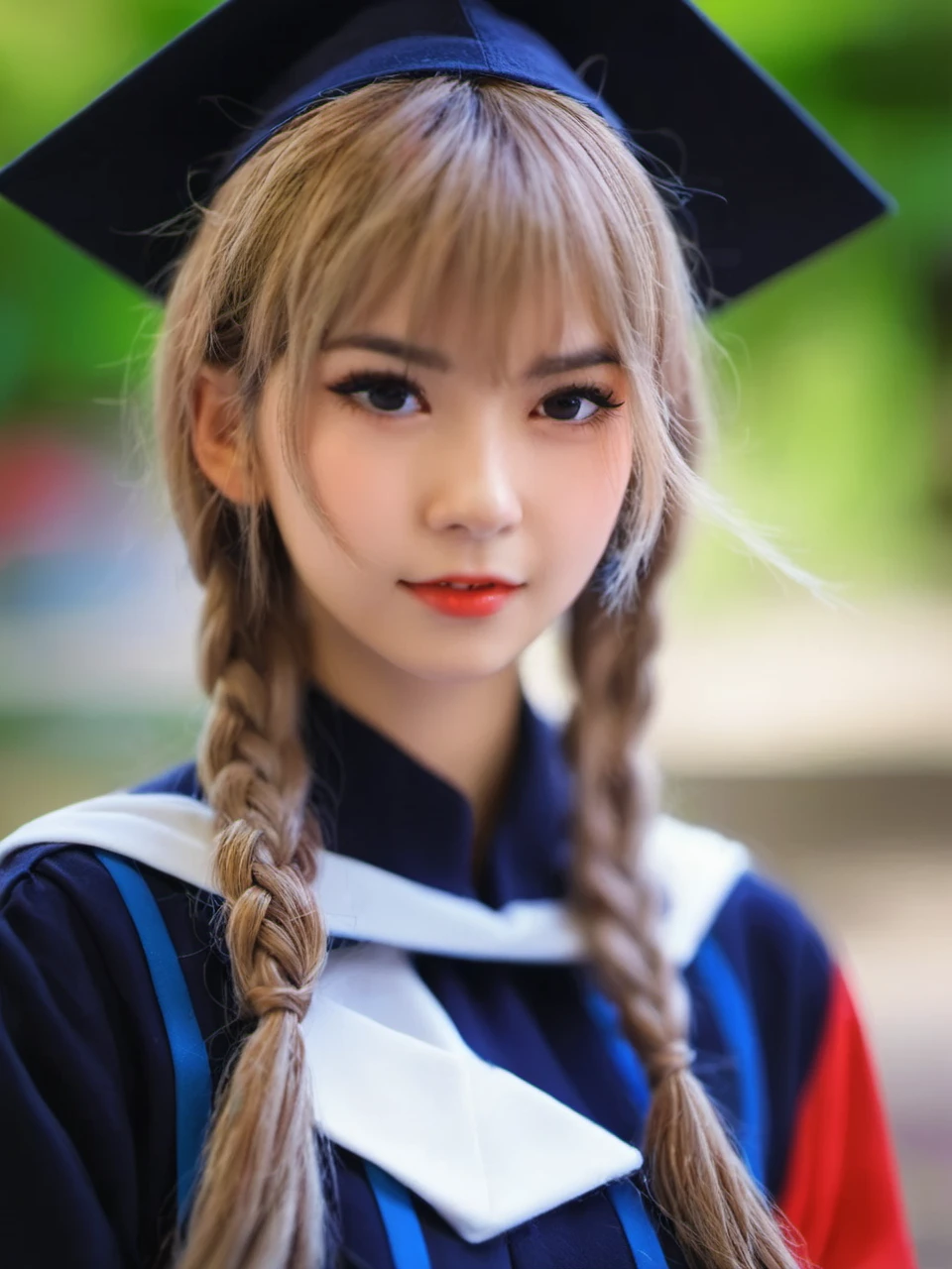 1boy, depth_of_field, motion_blur, photo_\(medium\), cosplay_photo, focused, braid, 1girl, bokeh, 3d, photo_background, chromatic_aberration, lips, photorealistic  <lora:sysuv9:0.7>