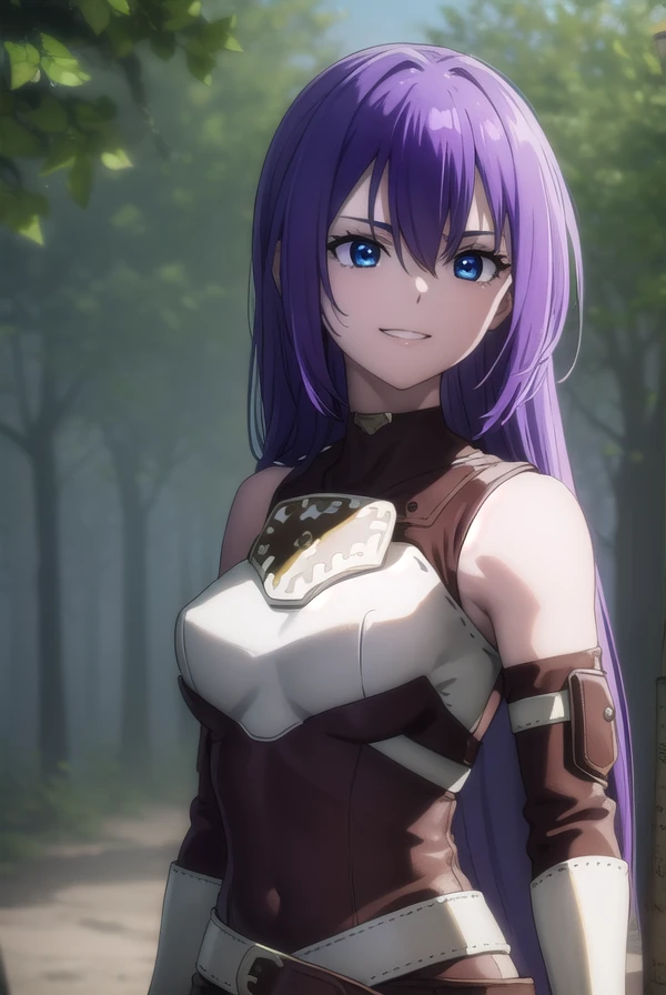 arthurpencilgon, <lora:arthur pencilgon s1-lora-nochekaiser:1>,
arthur pencilgon, long hair, blue eyes, hair between eyes, very long hair, purple hair, smile, grin,
BREAK gloves, belt, armor, clothing cutout, breastplate, bare shoulders, earrings,
BREAK outdoors, forest,
BREAK looking at viewer, (cowboy shot:1.5),
BREAK <lyco:GoodHands-beta2:1>, (masterpiece:1.2), best quality, high resolution, unity 8k wallpaper, (illustration:0.8), (beautiful detailed eyes:1.6), extremely detailed face, perfect lighting, extremely detailed CG, (perfect hands, perfect anatomy),