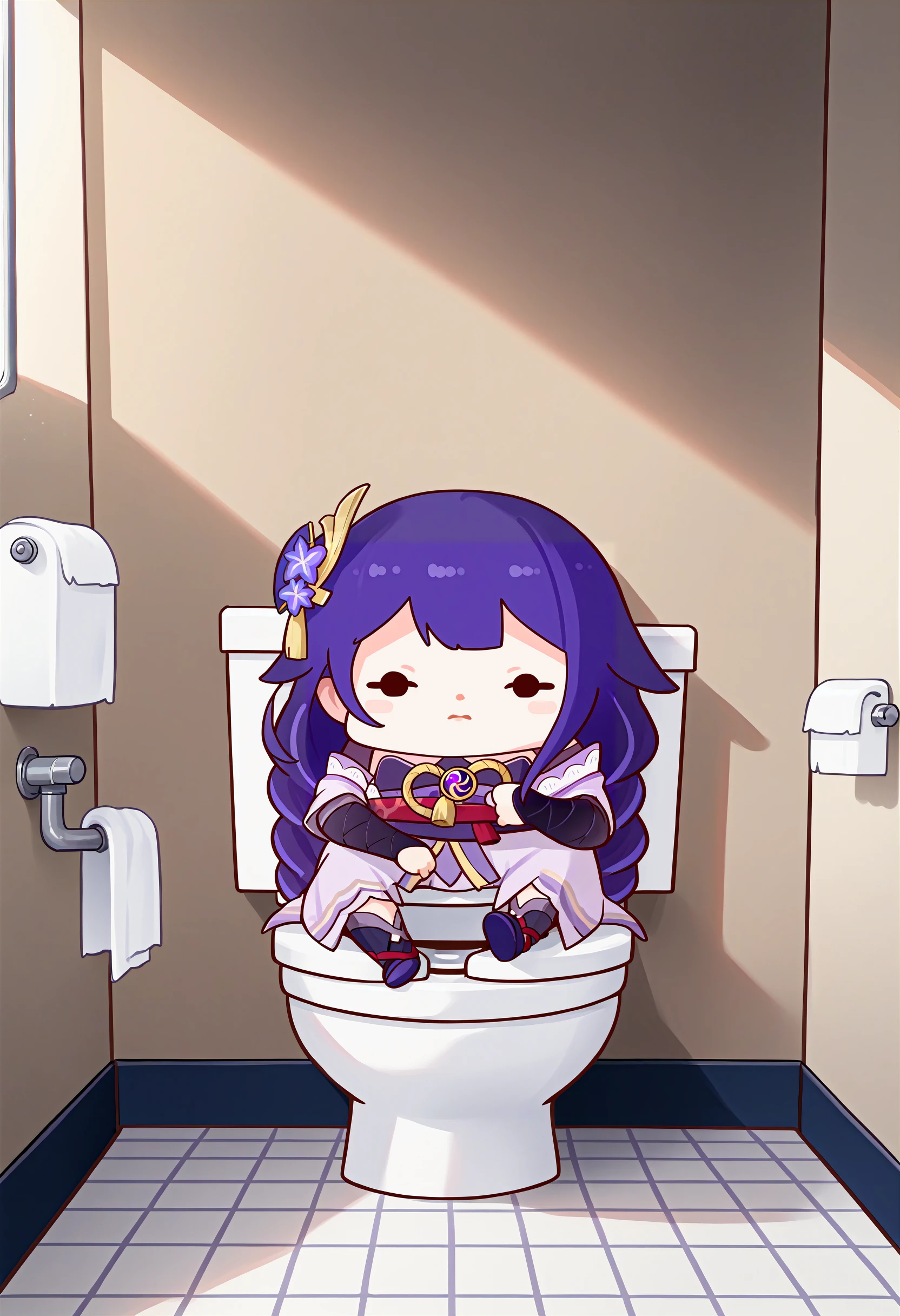 score_9, score_8_up, score_7_up, 1girl, source_anime, <lora:Phdpigeon_XLPD:1.2>, (chibi), raiden shogun, toilet, sitting,