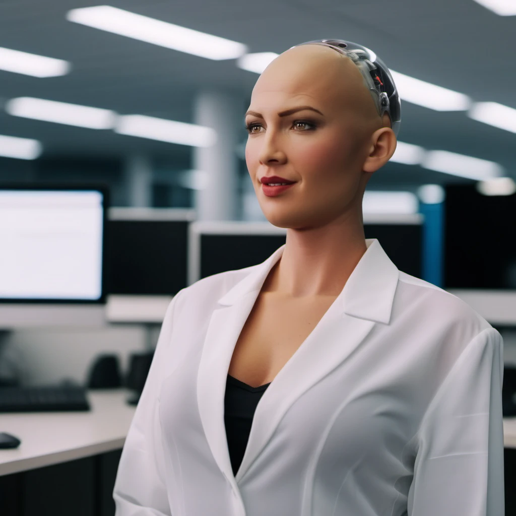 cinematic photo a bald woman in an office<lora:Sophia1024-000375:0.8> <lora:add-detail-xl:1.5> . 35mm photograph, film, bokeh, professional, 4k, highly detailed
