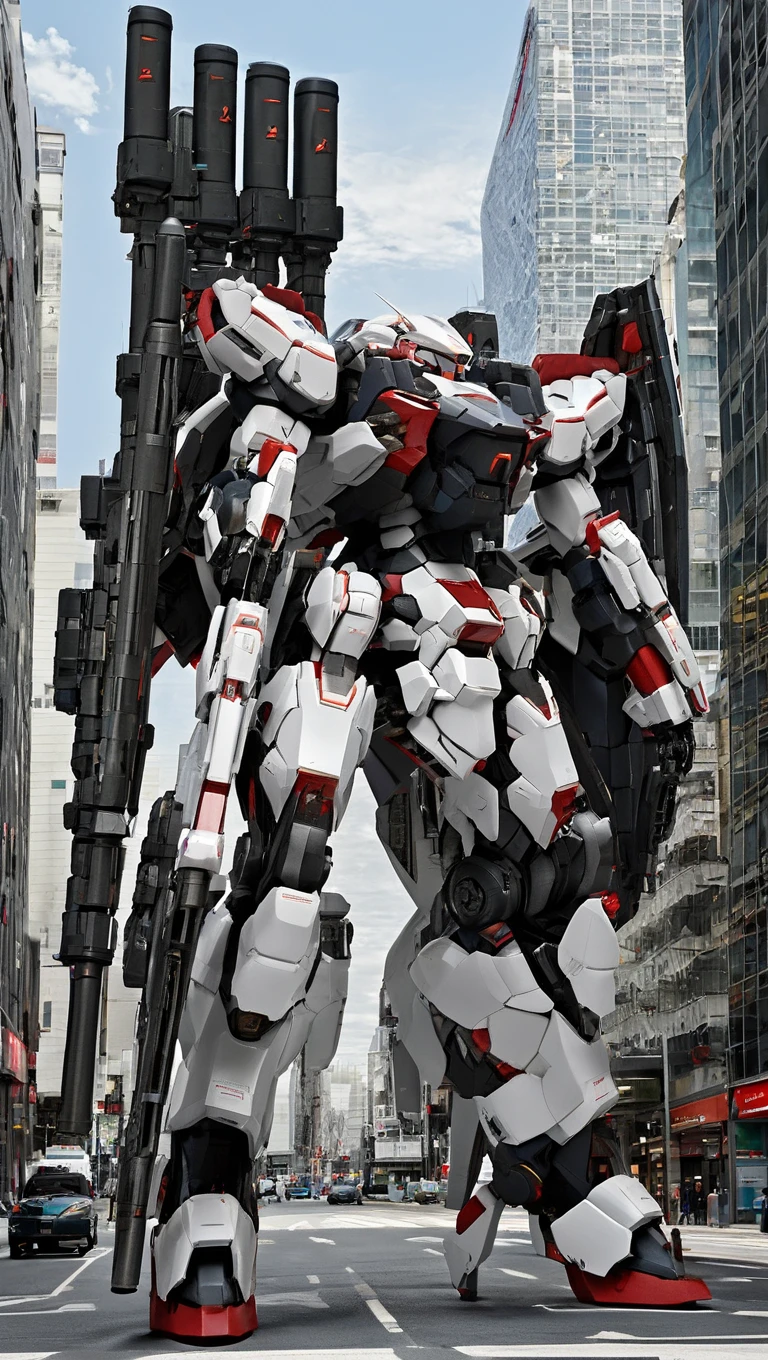 professional 3d model of (B-RRS:1.4),(science fiction:1),mecha armor,(a stylish mech:1.4),(hawken:1.4),(city:1.5),(very biggest size mecha:1.6),(long legs:1.1),glowing eyes,(full body:1.2),mechanical parts,robot joints,(holding huge weapon:1.5),(huge mechanical shield:1.2),best quality,masterpiece,highly detailed,ultra-detailed,(huge mechanical weapon:1.3),(detailed weapon:1.2),(huge mechanical gun:1.2),<lora:srdxl_v2_5a1:0.8>,, octane render, highly detailed, volumetric, dramatic lighting