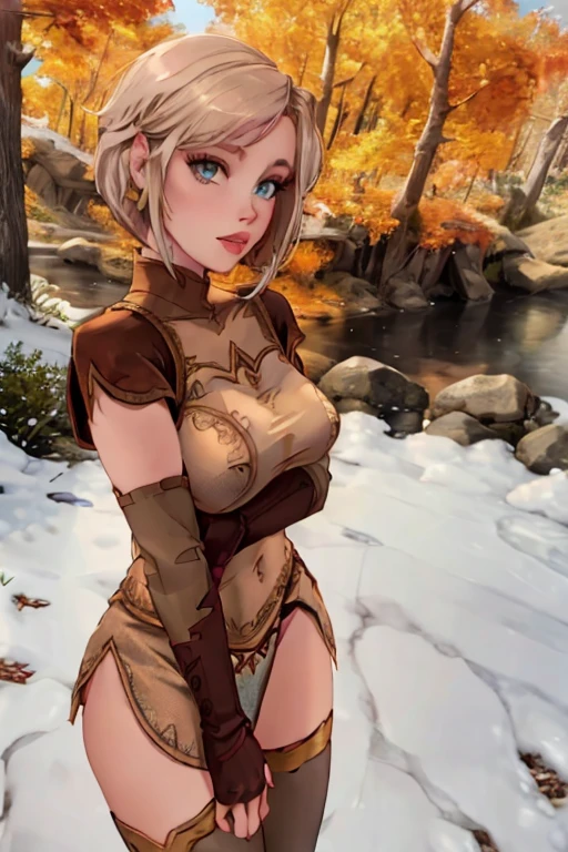 <lora:4mal3a:1> woman with the same face as 4mal3a,  <lora:skyrim-light-elven-unp:0.8> skyrim-light-elven-unp, arm wraps, fingerless gloves, thighhighs, scenery,  <lora:HAIRSTYLE pixie_hairstyle-05:0.8> pixie_hairstyle