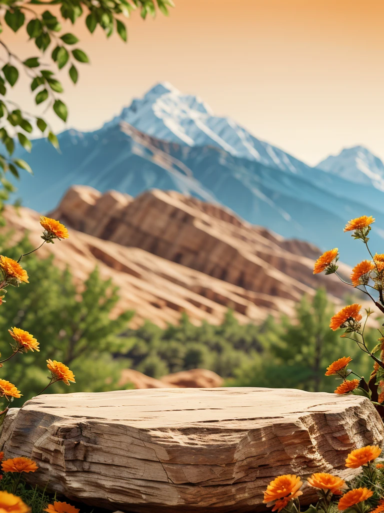 (Best quality,masterpiece:1.2), <lora:DSchangjing-000015:0.5>,
Photography\(environment\), realistic, no humans, scenery, outdoors,
display stone, stone, stone countertops, orange flower, flower, mountain, rock, sky,
blurry, day, tree, orange theme,
branch, blurry background, still life, depth of field,