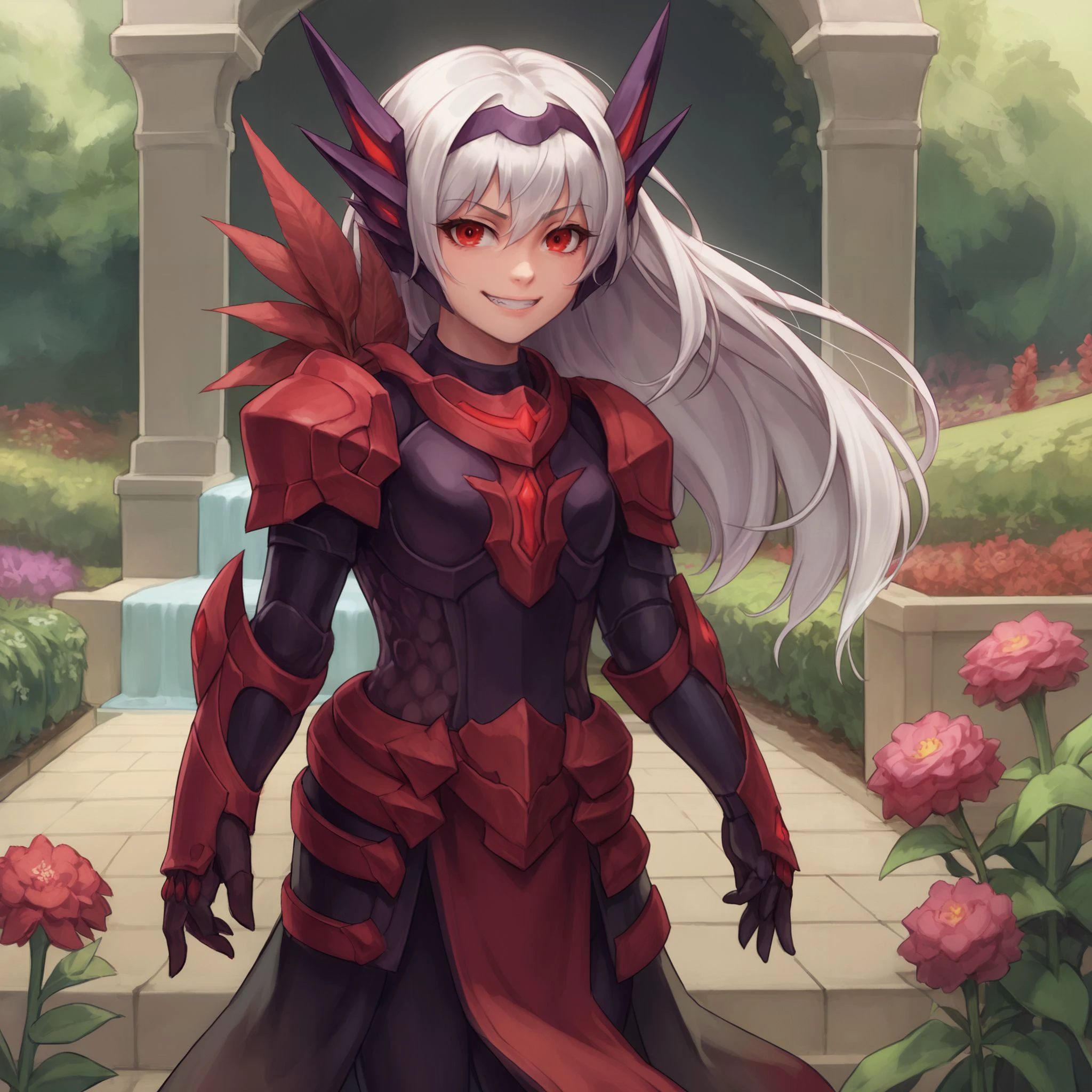 score_9, score_8_up, score_7_up, source_anime, cowboy shot, standing,
darkmel, white hair, red eyes, armor, looking at viewer, evil grin, closed mouth,
garden,  <lora:2024-02-25_02-12-57-save-960-4-0:0.8>   <lora:kittew-artist-richy-v1_pdxl:0.8>