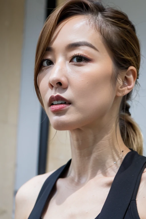 Best quality,masterpiece,ultra high res,(photorealistic:1.2),1girl,deep shadow,low key,slim body,undone hair,taipei street alley,dynamic pose,face closeup,medium breasts,<lora:yuxinuna:0.9>,(cleavage:0.3),braided ponytail,blonde hair,